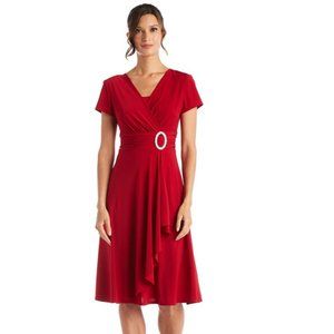 R&M Richards Red Short-Sleeve Faux-Wrap Dress